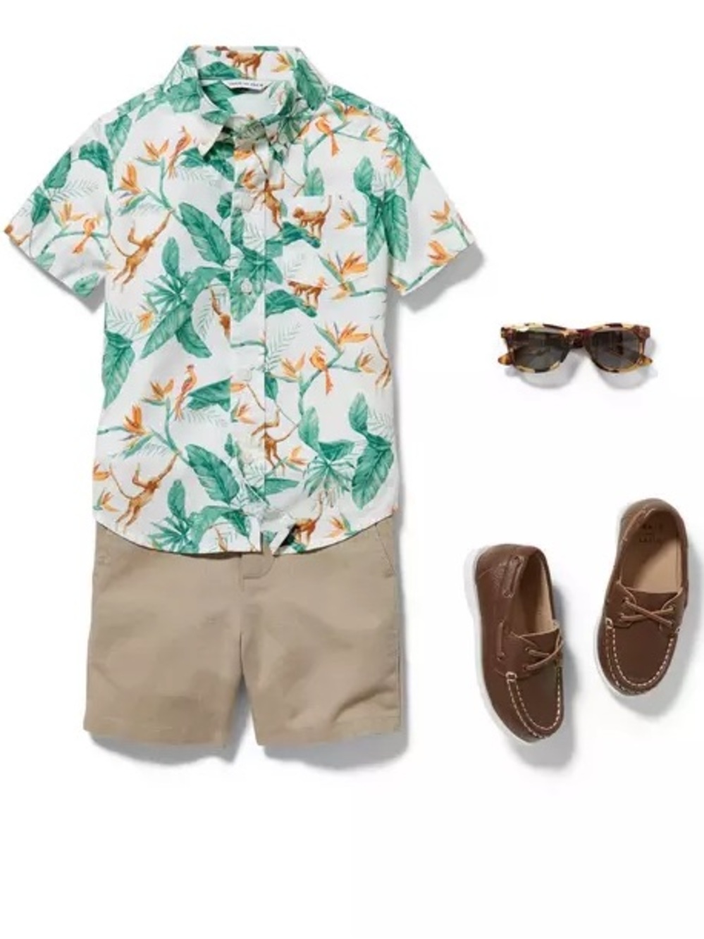 Janie and Jack White Shirt with Green Leaf and Orange Floral Print